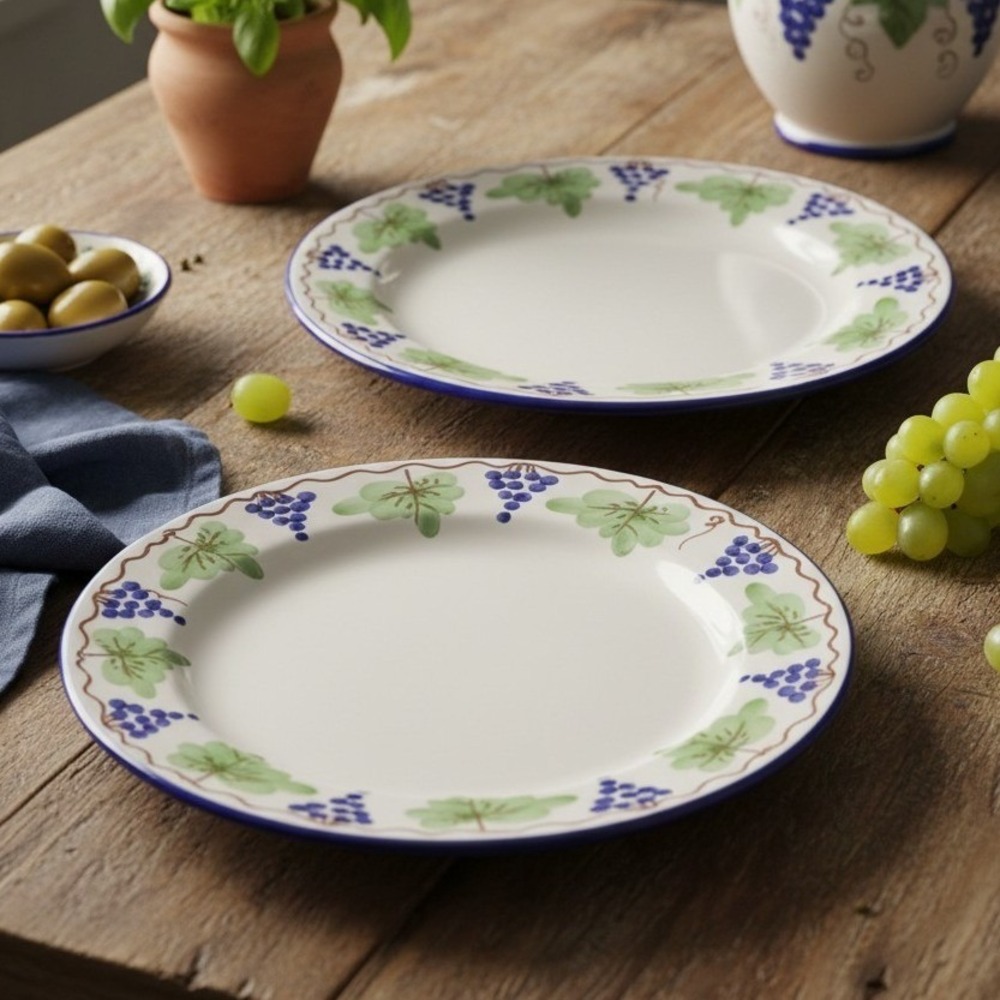 Giovanni Vietri Italy Hand Painted Grape Dinner Plates Set of 2 Majolica